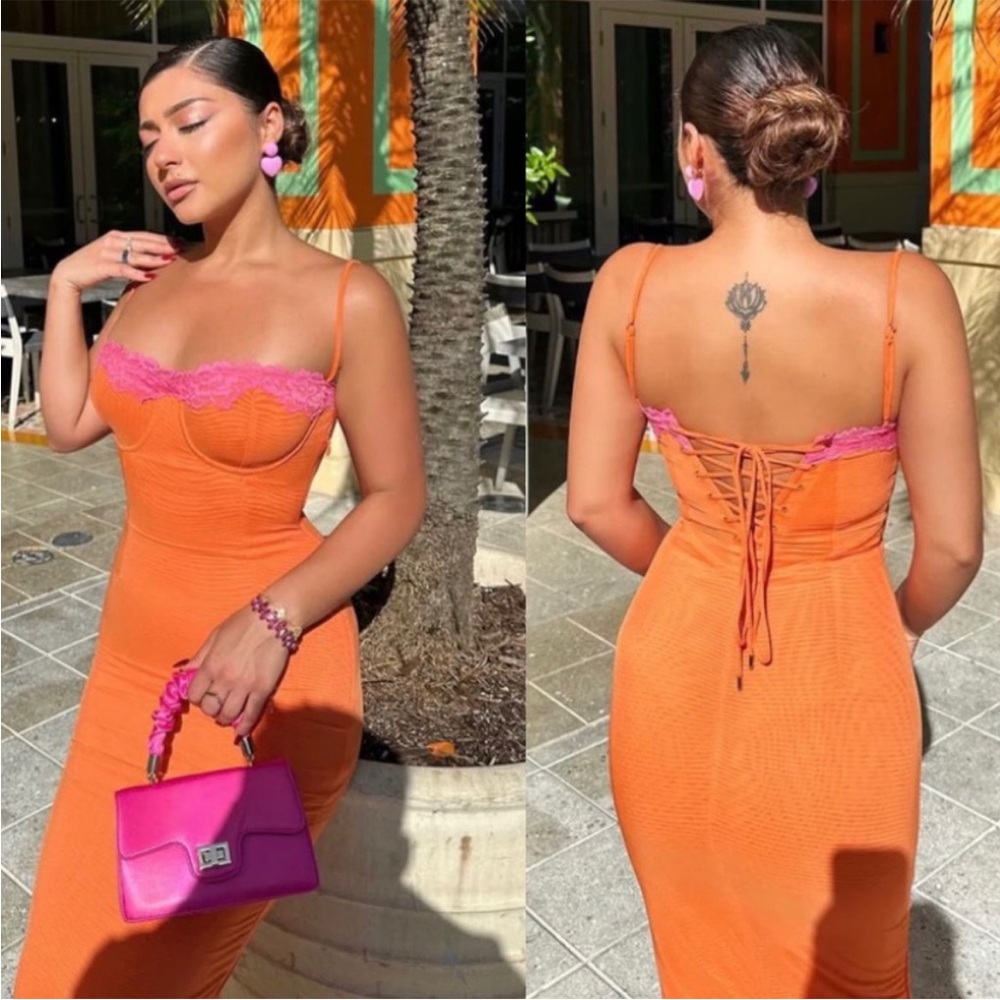 Authentic House of CB. Aiza
Flame Orange Maxi Dress